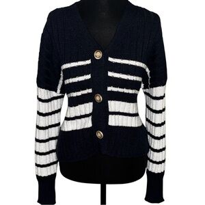 Maurice’s Dark Navy Blue and White Striped Cropped Button Cardigan